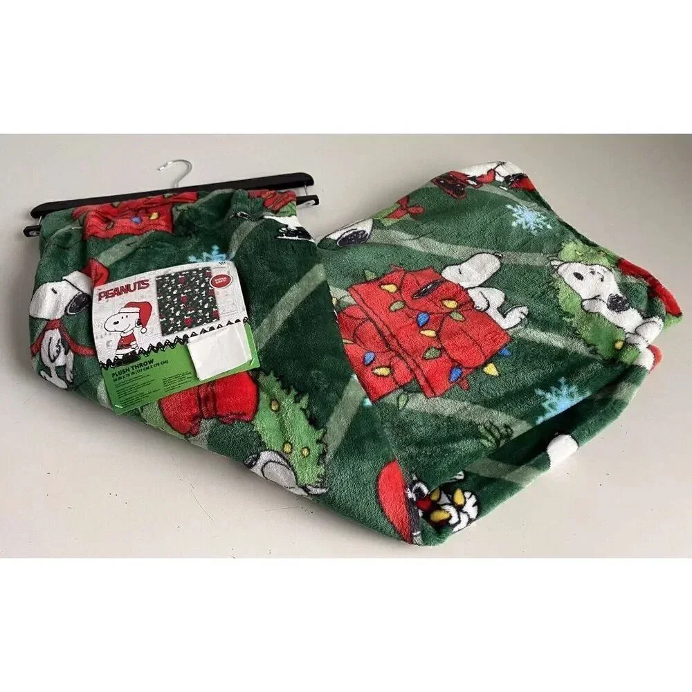 Peanuts Snoopy Christmas Lights Dog House‎ Santa Soft Throw Blanket 50 X 70” NEW
